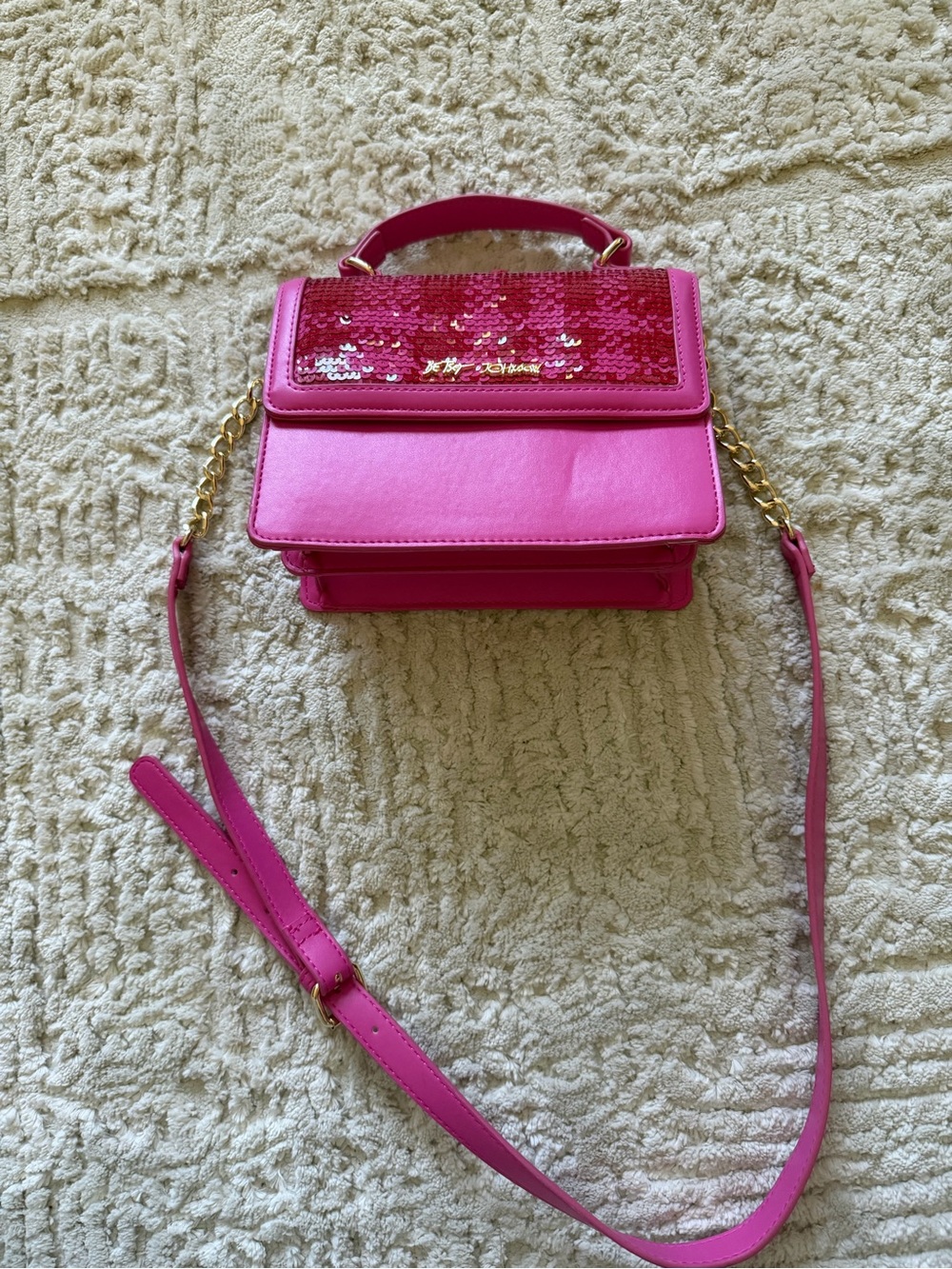 Betsey Johnson Pink Sequin Top-Handle Crossbody Bag